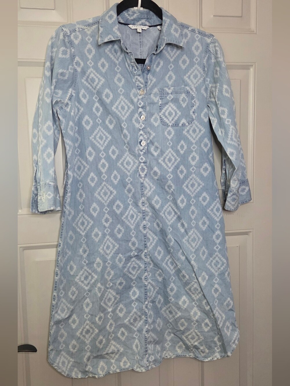 Foxcroft - Light Blue and White Ikat Midi Shirt Dress